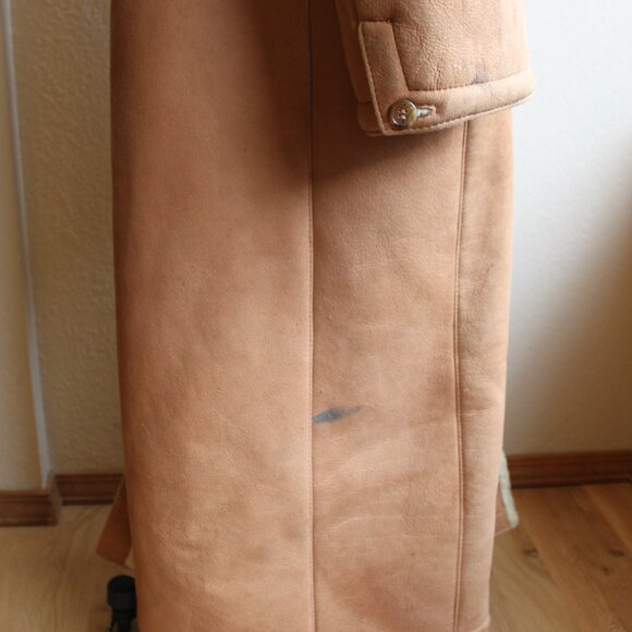 Vintage 80's Tan  Sawyer Napa Ca Women's Shearling Sheepskin Fur Long Coat 16 - Picture 7 of 13